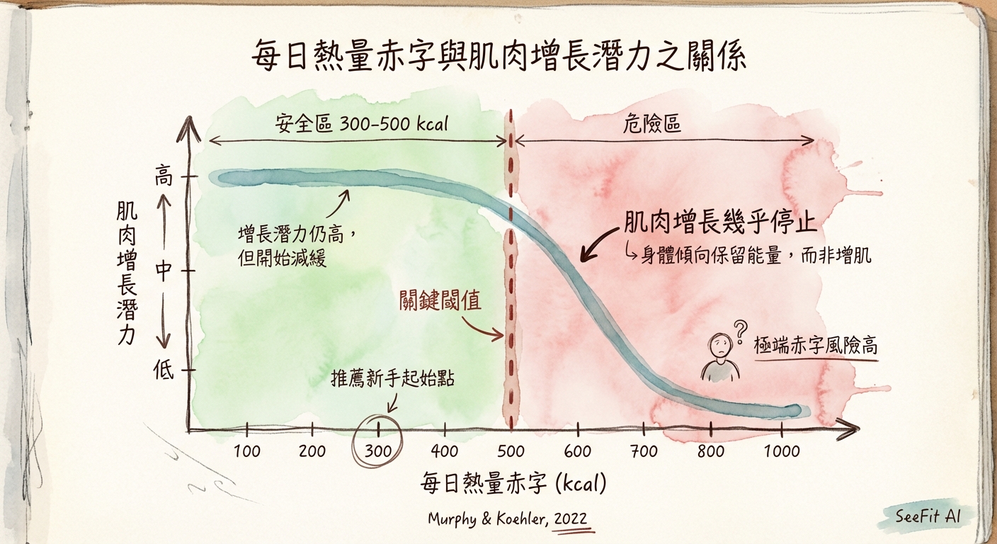Relationship between caloric deficit and muscle growth